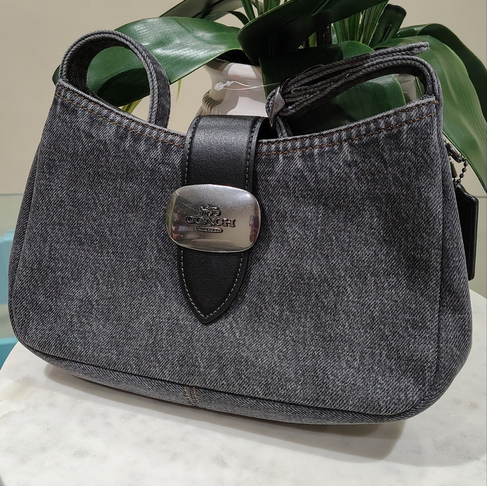 New! Coach Washed Gray Denim Eliza Shoulder Bag (Only 1 Available!)